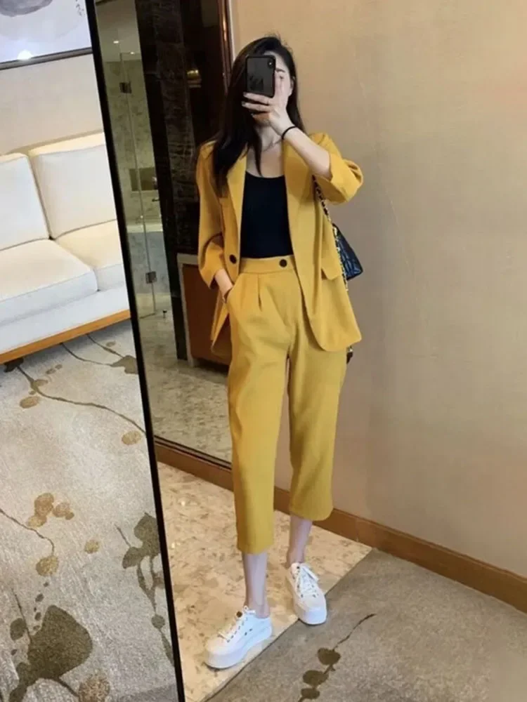 

Casual Two Piece Set For Women Outfit Summer Fashion Blazer Coats New Pant Sets Jackets Outerwears Suit Female