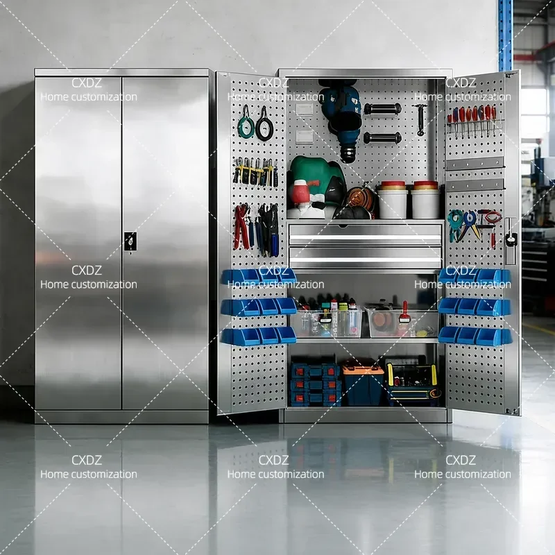 304 Stainless Steel Tool Cabinet Workshop Factory Hardware Accessories Locker Thickened Parts Storage Cabinet