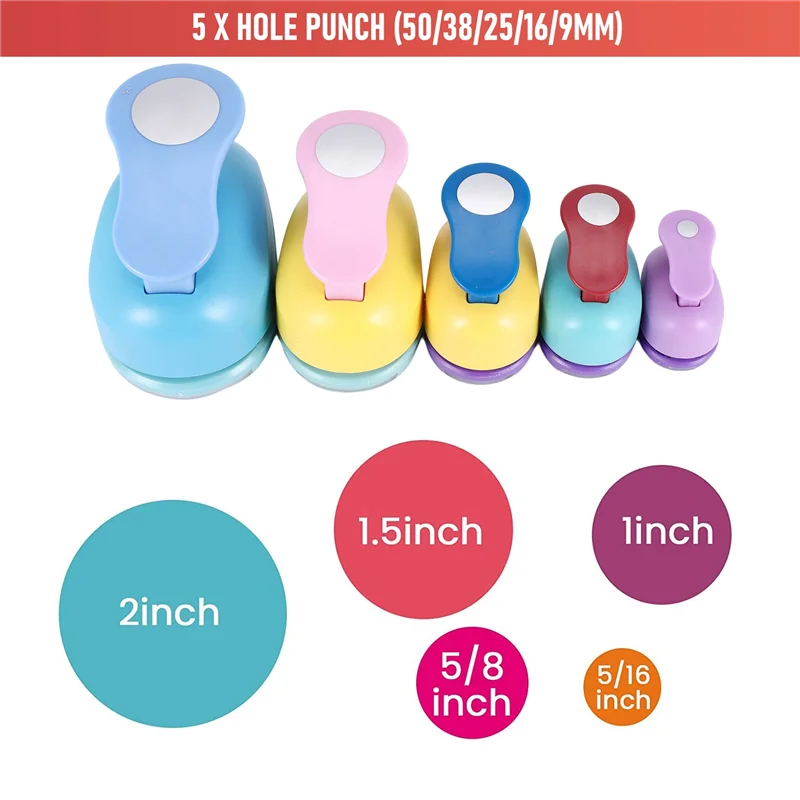 MAKE-Circle Paper Punch, 5 PCS Circle Punches สําหรับงานฝีมือกระดาษ, 5 ขนาด Circle Hole Punch, สีสุ่ม