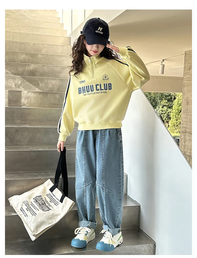 Neues Herbst-Kinder-Y2K-Rollkragen-Sweatshirt mit halbem Reißverschluss für Mädchen, lässiges Streetwear-Outfit, Kinder-Teenager-Modekleidung – Detail 11