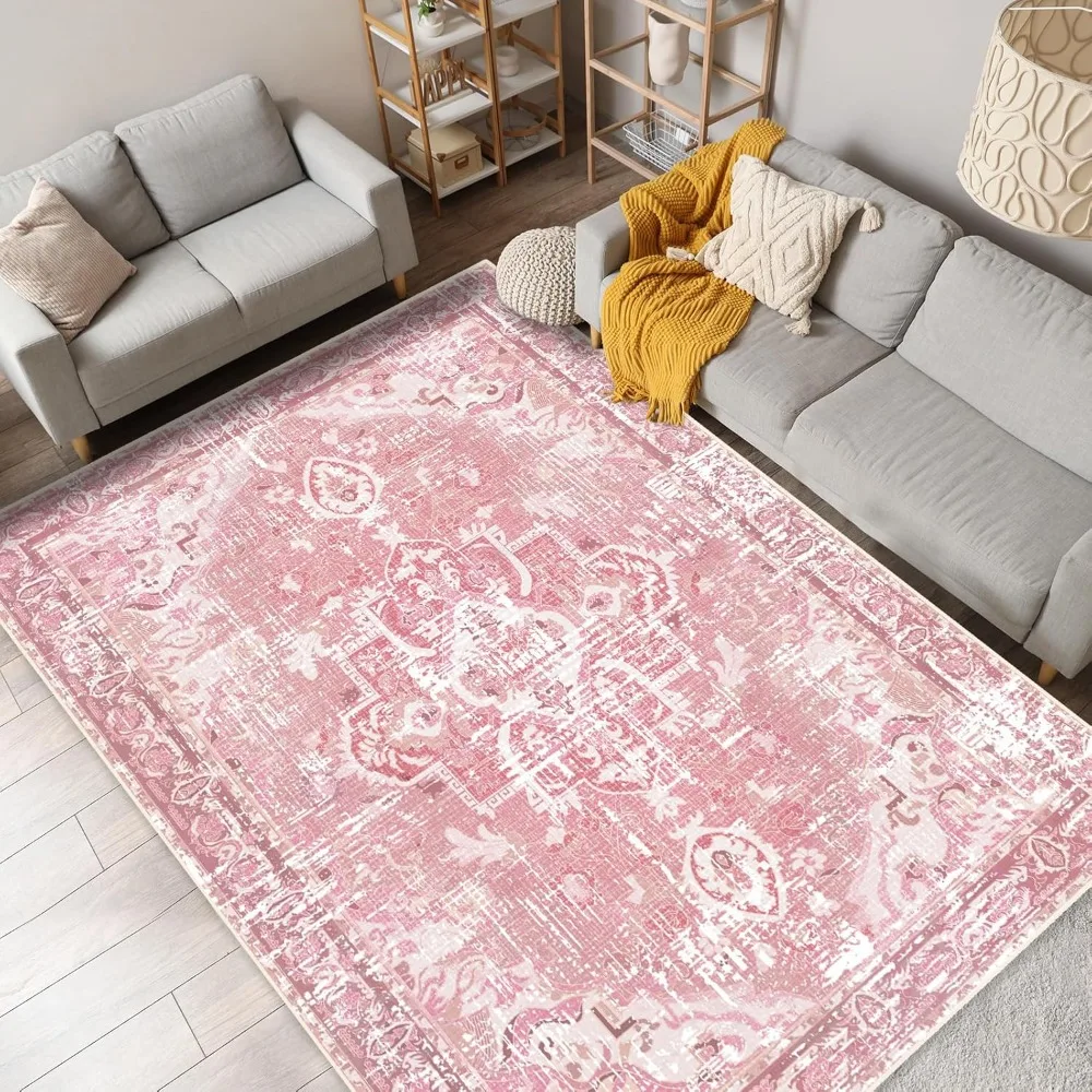 

Vintage Area Rugs Traditional Hot Pink Large Carpet for Girls'Room Living Room Bedroom Dining Room Farmhouse Non-Slip