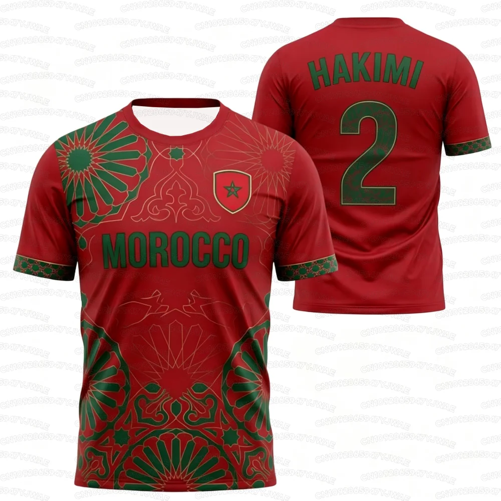 2026 Morocco Flag Print Men's Women's NO.2 HAKIMI Short Sleeve T-shirt 3D Print Tees Outdoor Kid Soccer Jersey Sport Tops