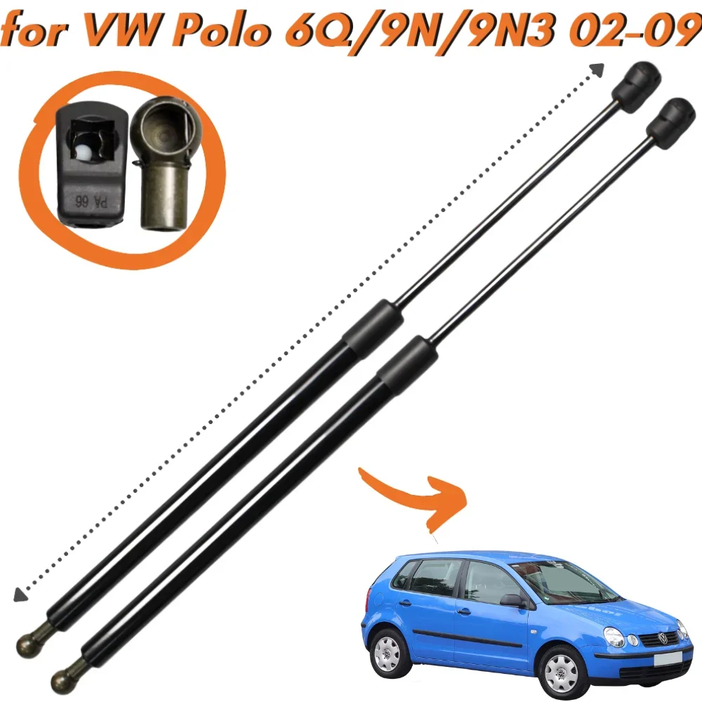 Qty(2) Hood Struts for Volkswagen Polo MK4 6Q/9N/9N3 2002-2009 Front Bonnet Hood Gas Struts Springs Dampers Absorber Support