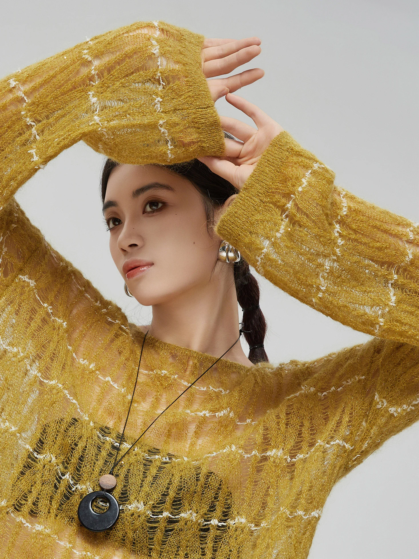 

Женский вязаный свитер цвета хаки с полосками, новинка ранней осени, плотная вязка, длинный рукав, повседневный свободный крой, полиэстер