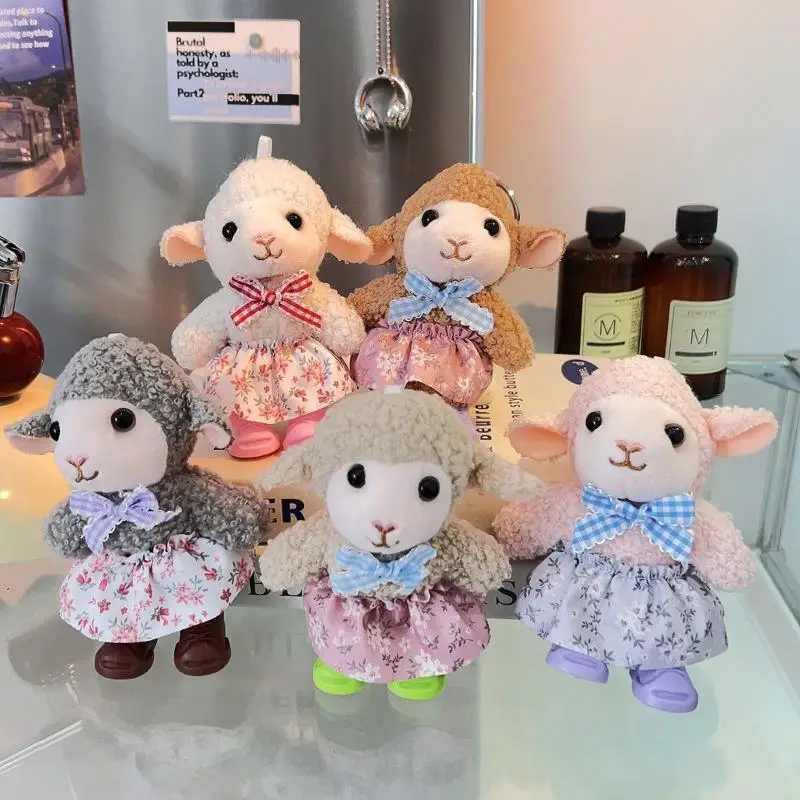 2027 Chinese Zodiac Lamb Stuffed Plush Keychain Cute Floral Dress Sheep Doll Wallet Charm for Girls Gift