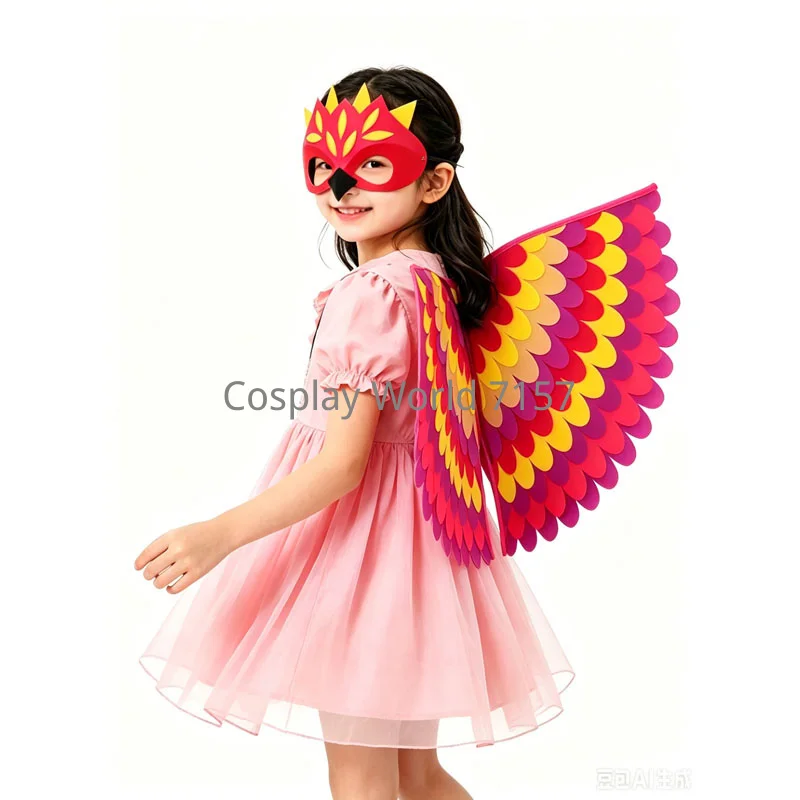 Rainbow Felt Phoenix Bird Wings Mask Set Colorful Feather Wing Costume Unisex Halloween Carnival Masquerade Cosplay Dress Up - view 4