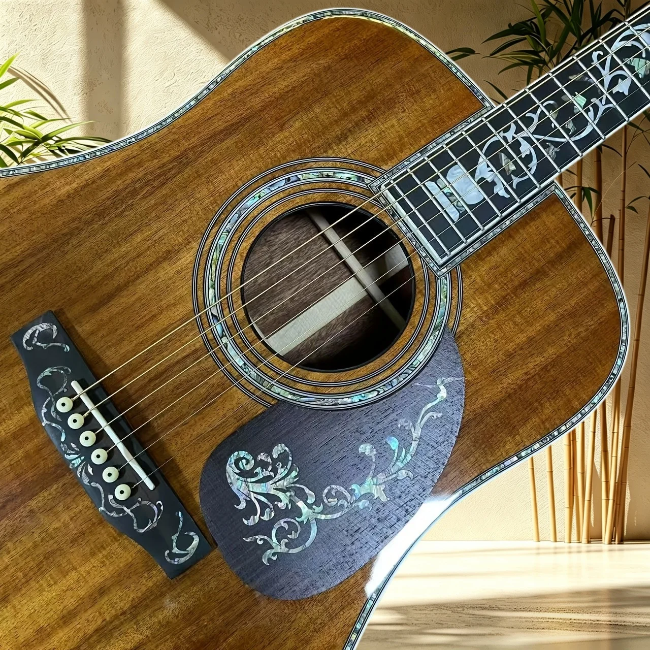 D45 41 Inch  All Solid Acoustic Guitar Koa Body Ebony Fretboard Floral Vine Abalone Inlay Pickguard Singing Fingerstyle Hot Sale
