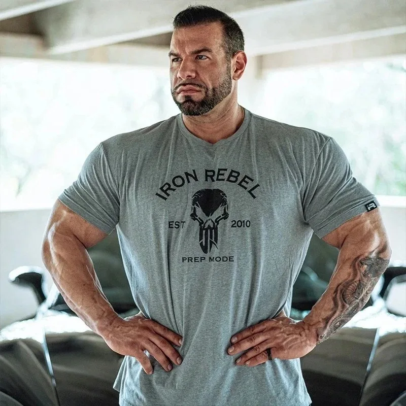 New 2026 GYM Men’s Oversized Fit Cotton Printed T-Shirt Short Sleeved Gym Training Casual Top