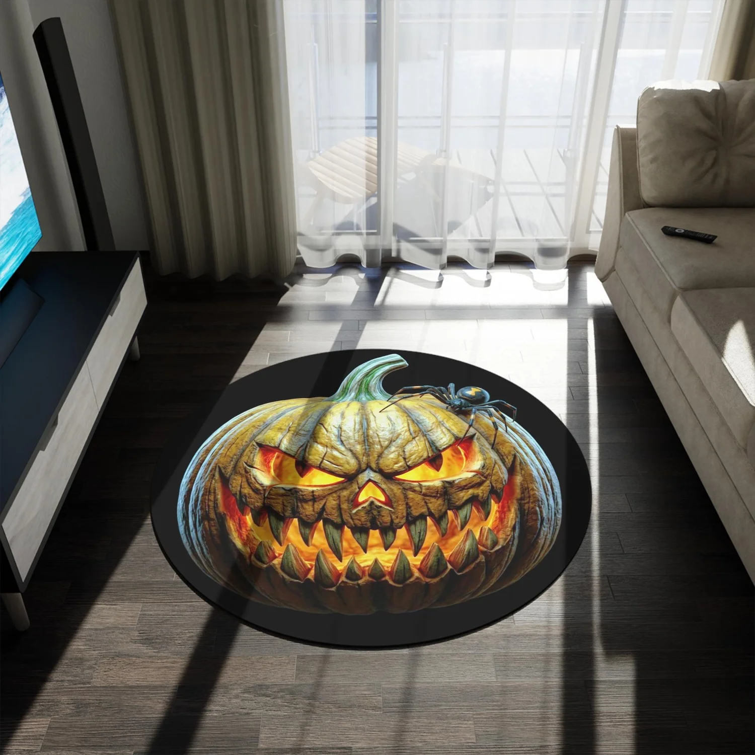 Glowing Pumpkin Lantern Round Carpet Halloween Decoration