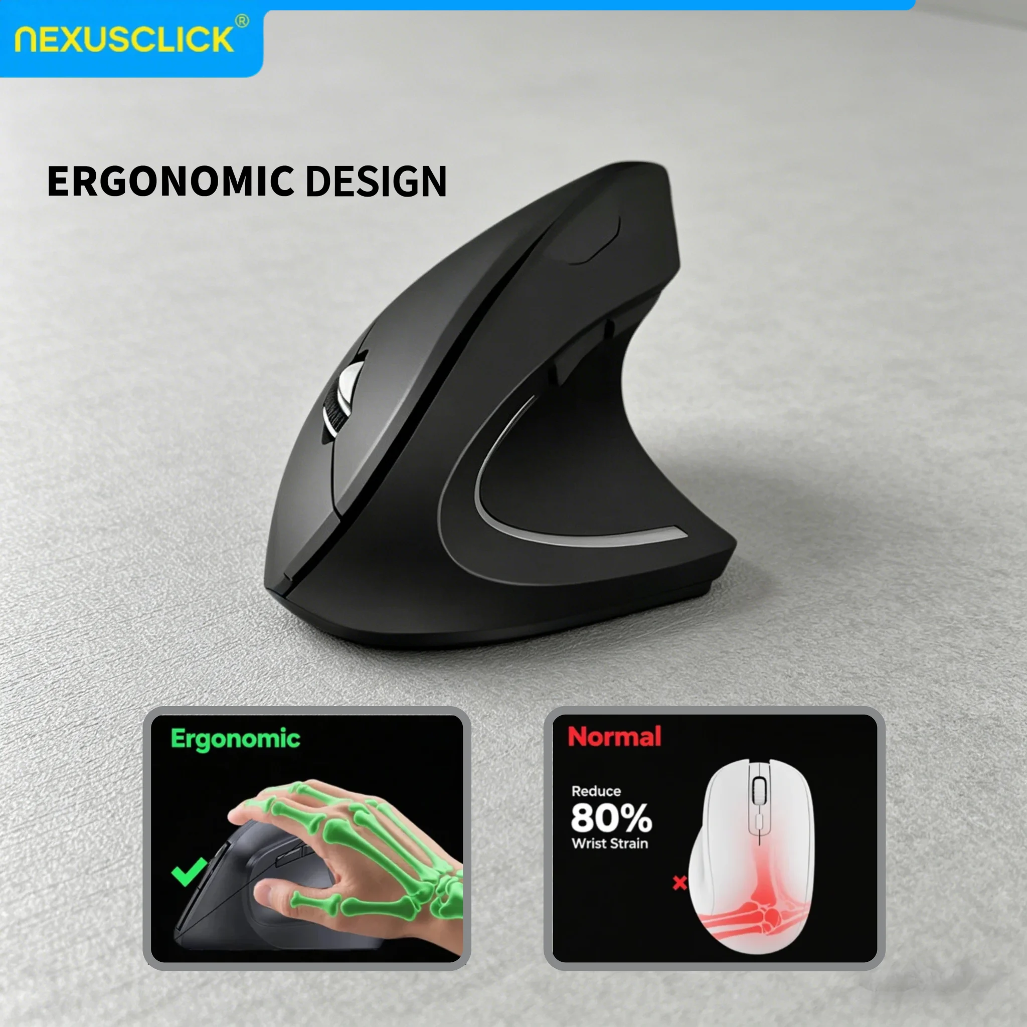 NexusClick Vertical Mouse Ergonomic 2.4G Wireless Optical Mice 3 Adjustable DPI 6 Buttons Mouse for Laptop Computer Office Gamer image 2