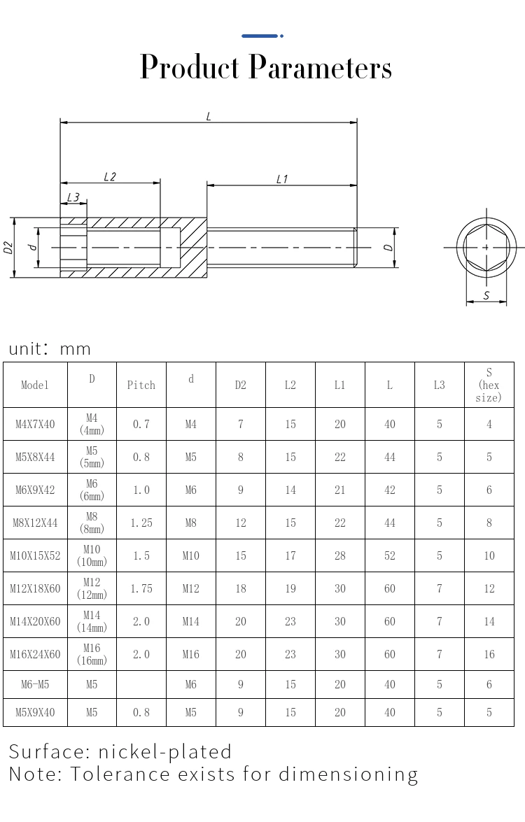 M5 M6 M8 M10 M12 M14 M16 hexagon socket cylindrical screw Connection screw Long-tail thickened cylindrical screw Pneumatic nut