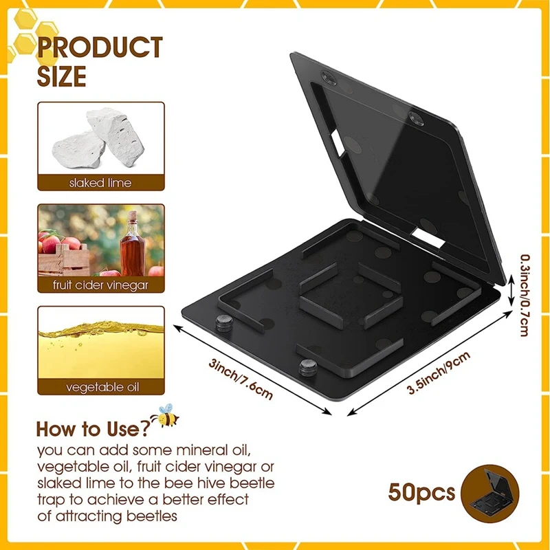 Trampa de escarabajo de colmena de AD23-50 Uds., herramienta de apicultura de plástico negro, apicultura para apicultura, mantener la colmena pequeña