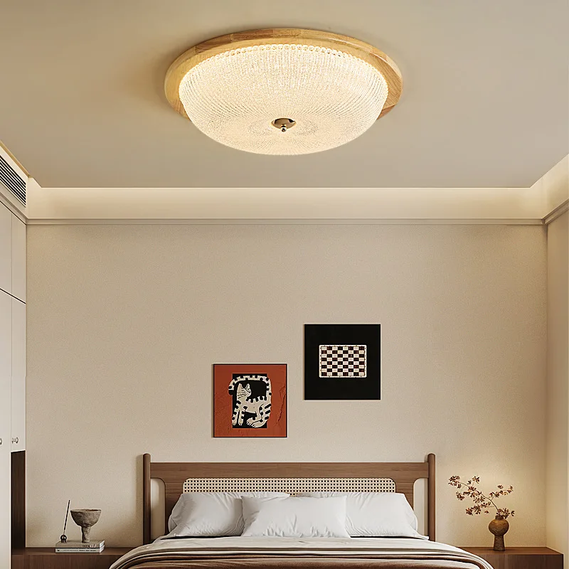 Luz de teto vintage americana de meados do século – montagem embutida moderna francesa para quarto e estudo, lâmpada de madeira maciça para cuidados com os olhos