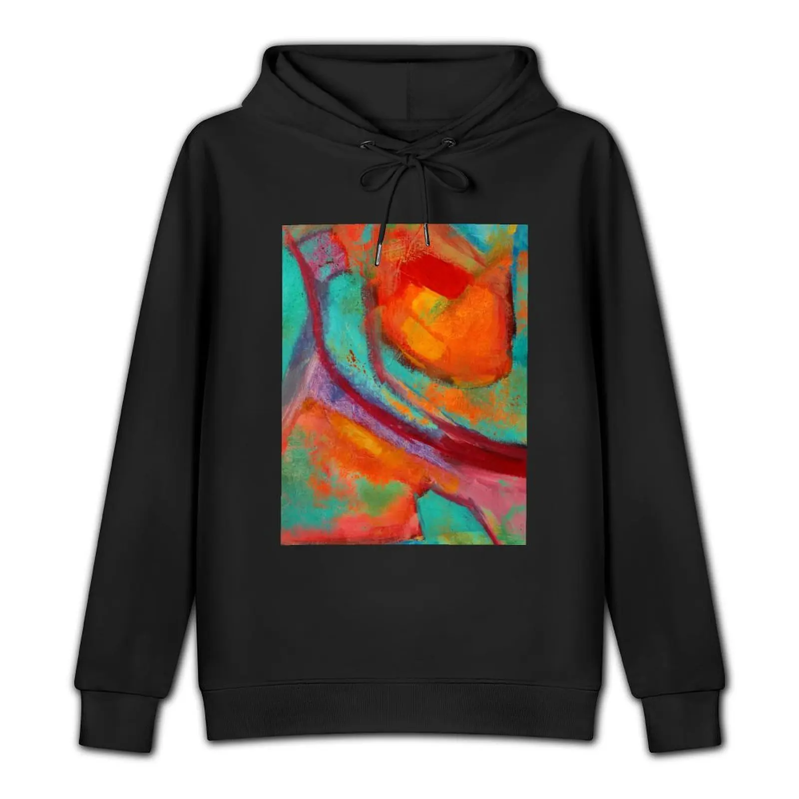 Bold Aqua and Orange Color Abstract Painting Pullover Hoodie streetwear men korean clothes hoodie streetwear