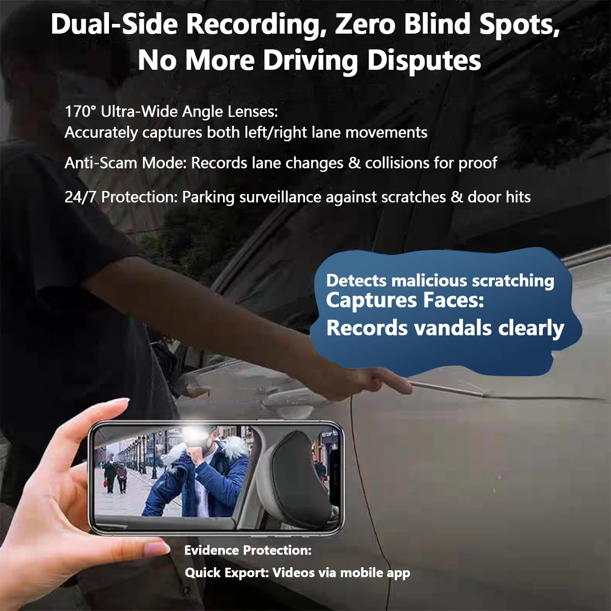 كاميرا داشكام 4 قنوات واي فاي كاميرات لوحة أجهزة تسجيل فيديو رقمي للسيارات لصندوق السيارة الخلفي وضع وقوف السيارات 24 ساعة كاميرا أمامية وخلفية داخلية 360 داش #5