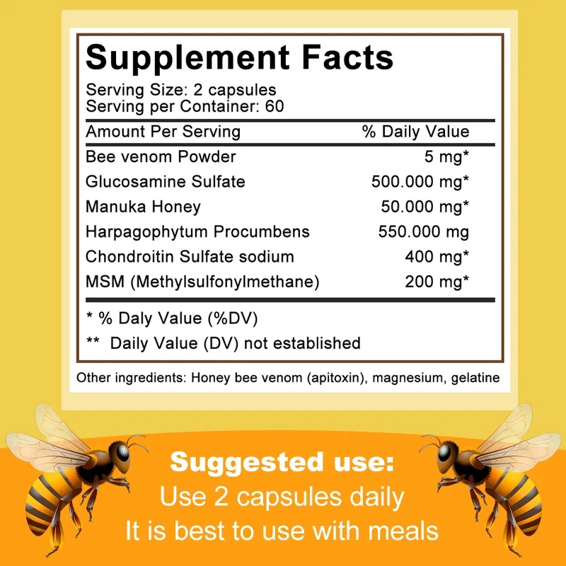 Natural Bee Capsules - Relieves Joint Pain and Stiffness, Promotes Bone Health, for Immunity and Anti-oxidation