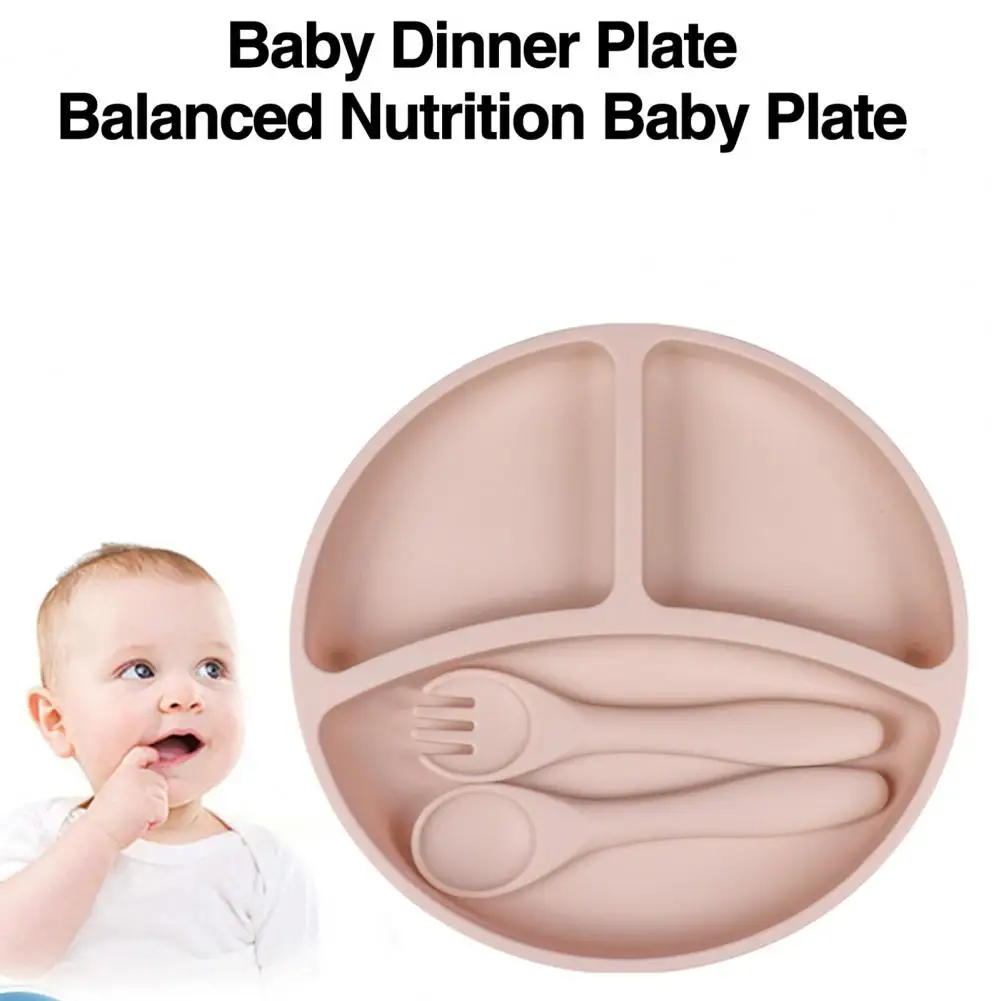 Piatto per bambini in Silicone Set per l'alimentazione del bambino in Silicone con piastra di aspirazione divisa forchette per cucchiaio per bambini Bpa Free mangiare per il bambino