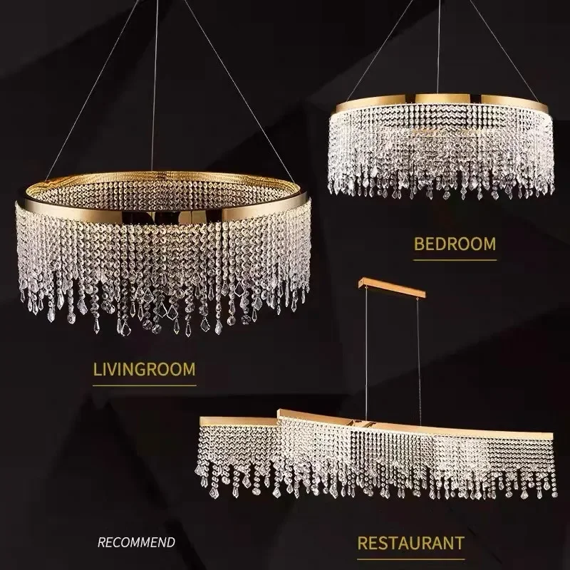 2023 Modern LED Clear Crystal Ceiling Chandeliers Luxury Living Dining Room Pendant Lamps Circle Hanging Light Lustre Home Decor