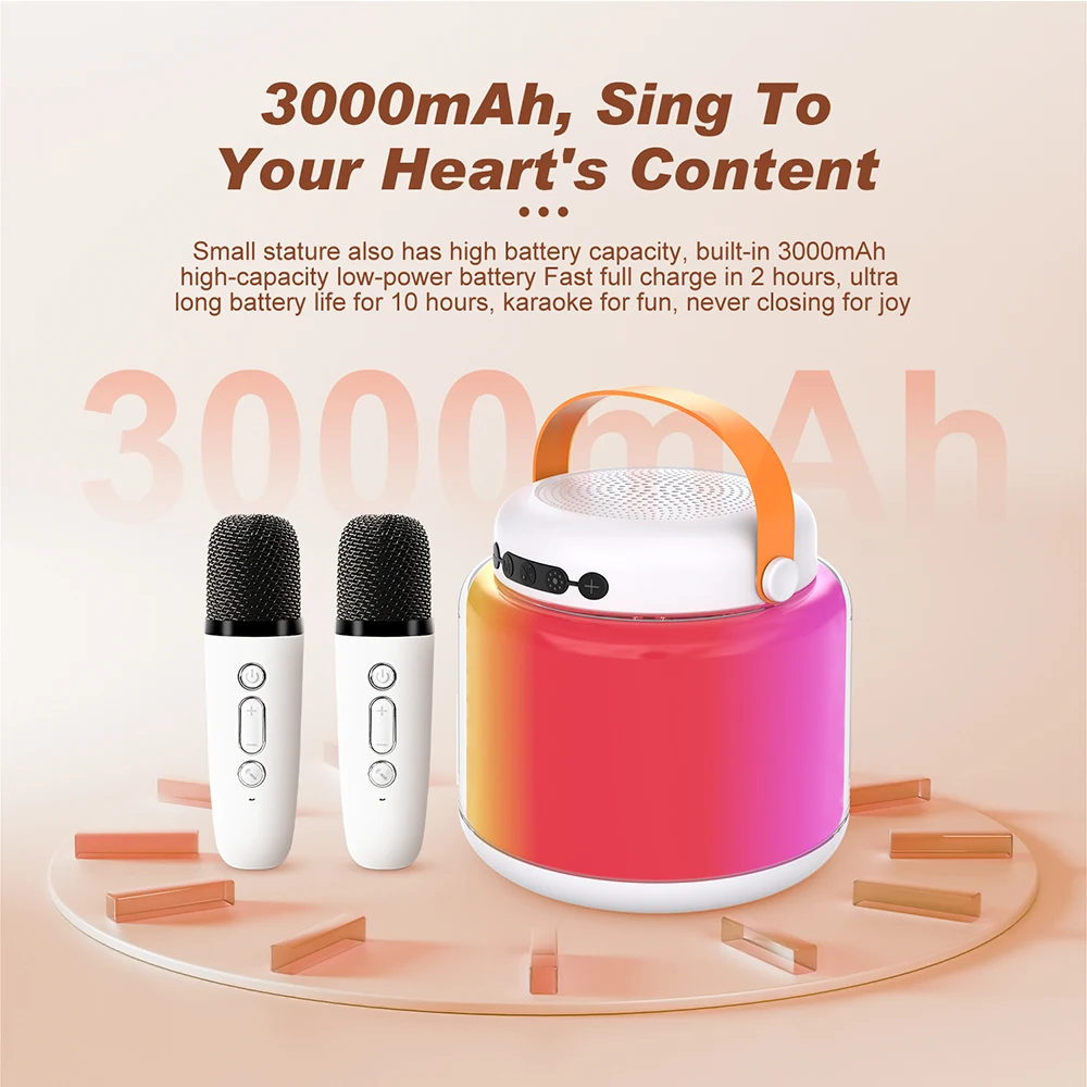  Iarge-capacity multi-function audio，Dazzle Color Karaoke Machine Bluetooth 5.3 PA Speaker System with 2 Wireless Microphones