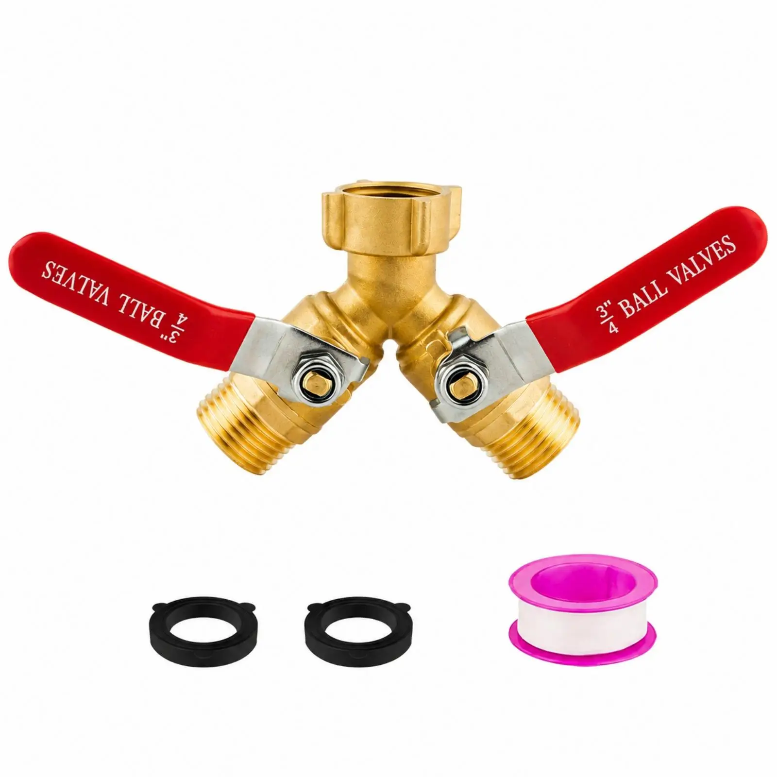 Heavy Duty Brass Hose Divider Valve Dual Port Faucet Splitter for Garden Watering with Independent Flow Control