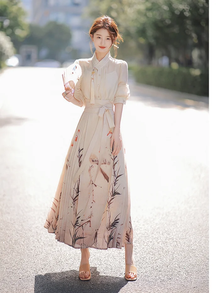 Improved Traditional Chinese's Dress Hanfu Patchwork Skirt Set Elegant Sweet Artistic Retro Women's  Qipao Dress Set