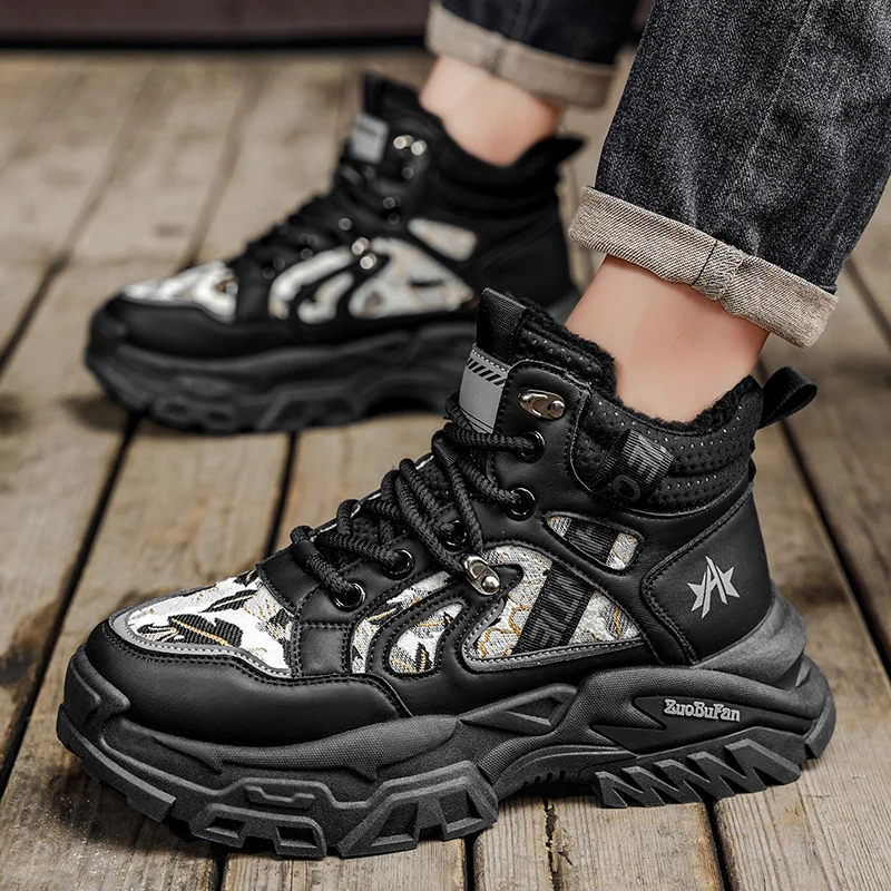 2026 Men's Winter Warm High Top Sneakers Fleece Lined Thick Sole Casual Ankle Boots Non Slip Outdoor Couple Walking Cotton Shoes