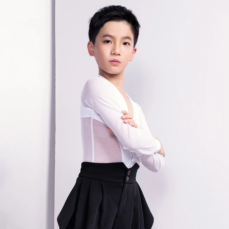 Fashion Latin Dance Costumes For Boys Black Long Sleeve Shirts Bodysuit Ballroom Dancing Clothes Latin Competition Dress DN7115