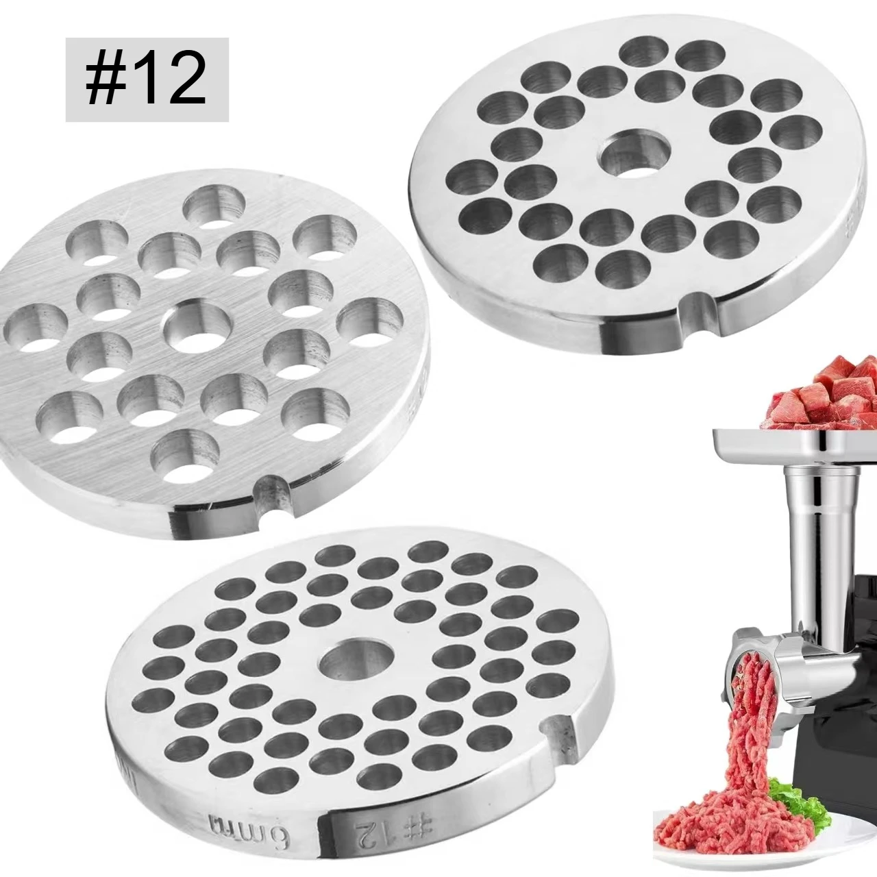 

3 PC/Set #12 6/8/10MM Meat Grinder Plate Discs Blades for FGA Food Chopper and Hobart, LEM, Cabelas, Weston, MTN Meat Grinders