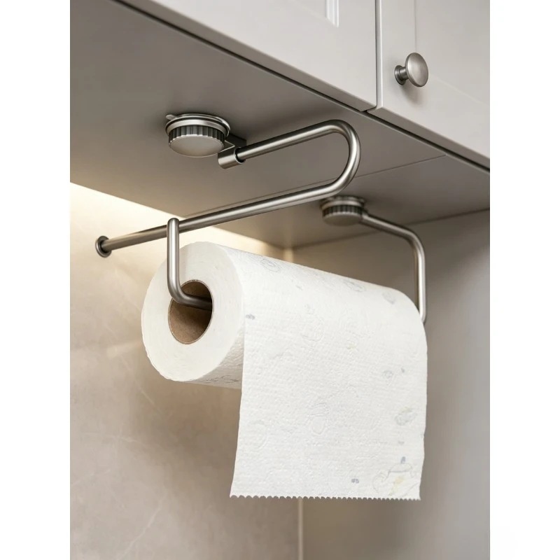 Punch Free Suction Cup Paper Towel Holder Multifunctional Wall Mounted Rack for Kitchen Towel Wrap Towel Storage Organizer - view 5