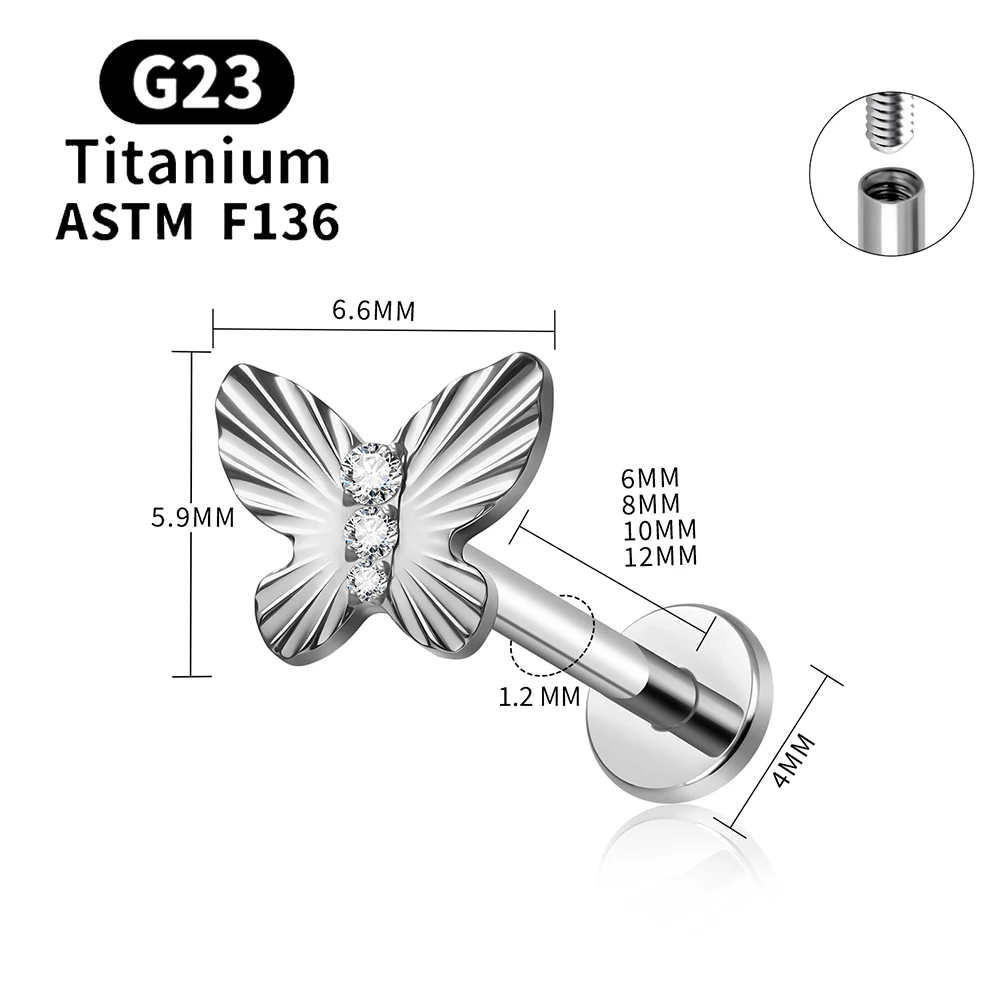 ASTM F136 Titan Tiny Trinity CZ Blumen-Labret-Stud 16G Knorpel-Ohrring Nasen-, Lippen-, Tragus-, Conch-, Helix-, Ohrläppchen-Piercing-Schmuck – Detail 4