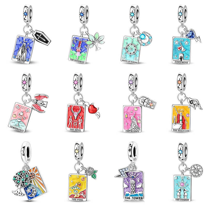 New 925 Sterling Silver Tarot Cards Death God Upright Position Charms Beads Fit Pan Original Bracelets DIY Gifts Fine Jewelry