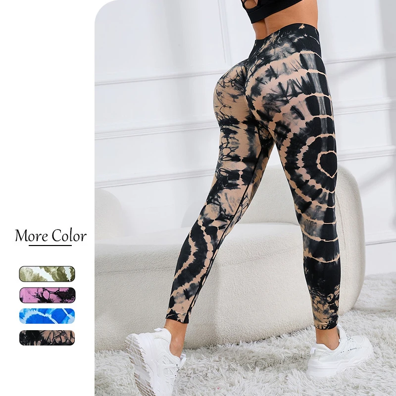 Tie Dyed Seamless Yoga Pants High Waist Lifting Hips Breathable Moisture Wicking Fitness Pants Yoga Pants