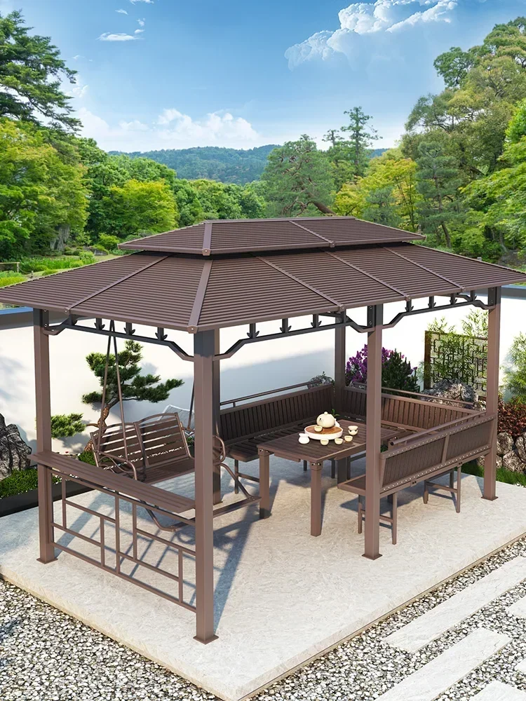 

Outdoor pavilion grape trellis galvanized roof awning rain shed outdoor new Chinese style mobile garden courtyard villa pavilion