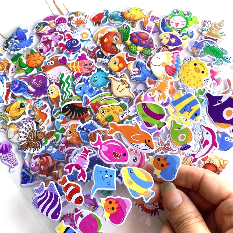 

3D Stationery Stickers Bubble Stickers Reusable Cartoon Marine Animals Fish Educational Supplies Student Classroom Rewards TMZ