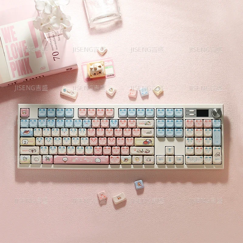 

MAO cat ears mechanical keyboard keycaps pink and blue meow pbt hot sublimation 108 custom cute girl workstation