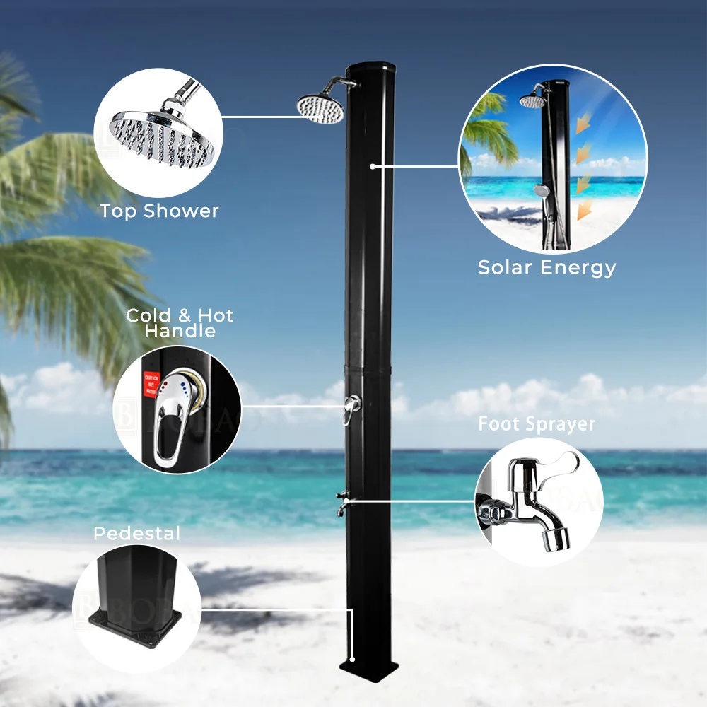 

Outdoor Garden Beach Shower Board Standalone Outdoor Swimming Pool Shower Black PVC Solar Shower Head