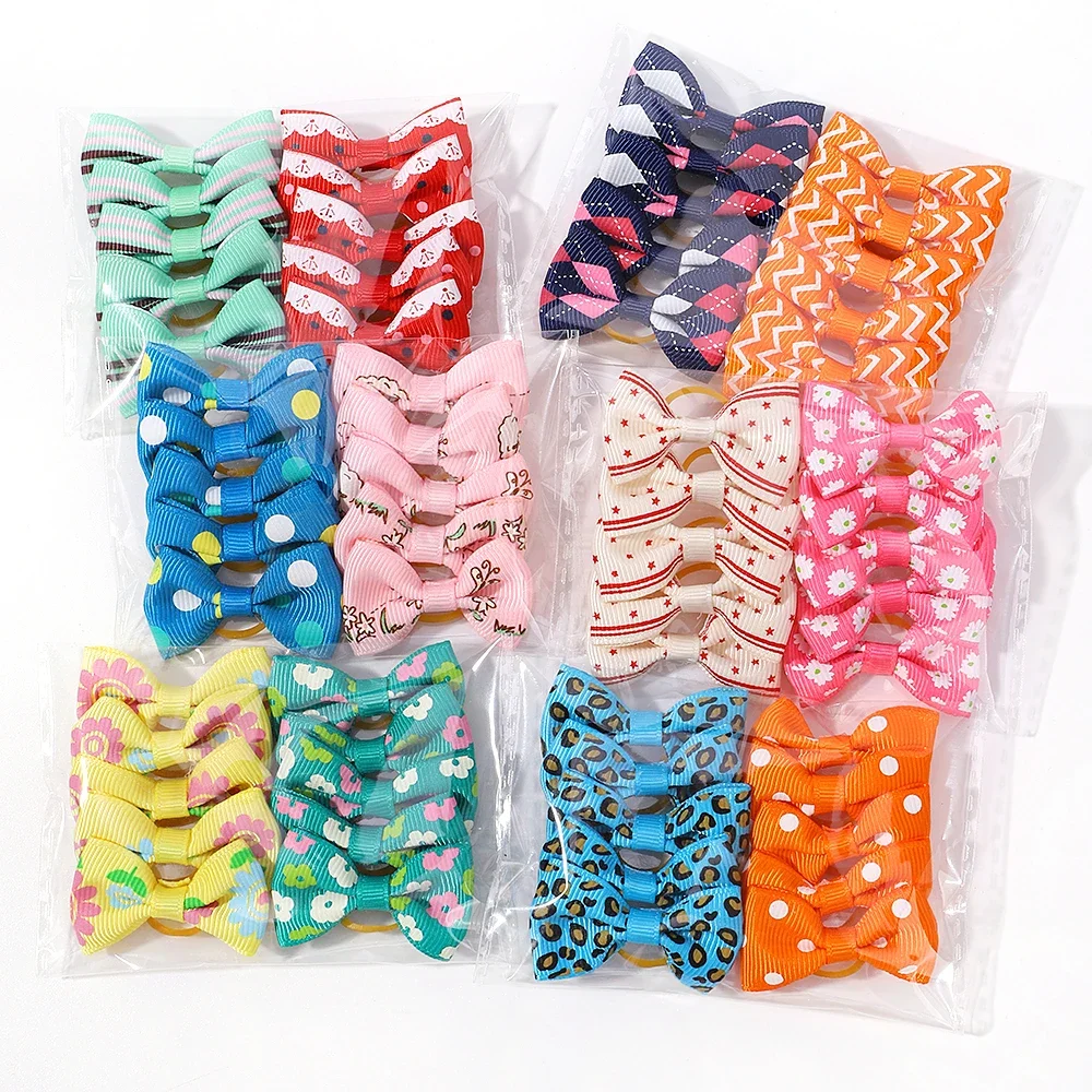 10pcs New Mini Print Bowknot Girls Baby Hair Accessories Princess Headwear Kids Elastic Hair Bands Headdress Newborn Hair Ropes