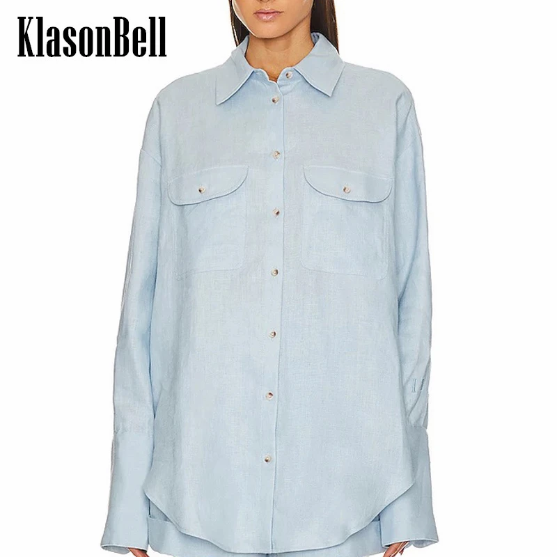 

4.16 KlasonBell 2024 New Long Sleeve Loose Casual Shirt For Women Single Breasted Pocket Linen Breathable Sun Screen Blouse