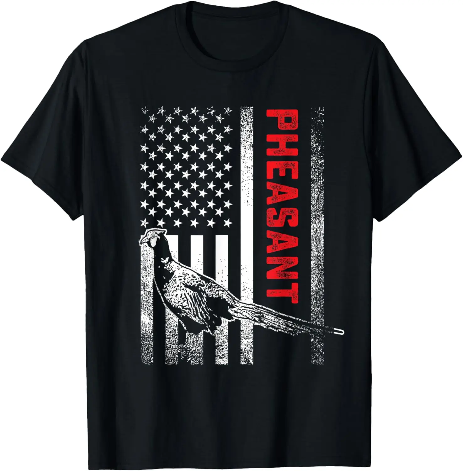 Hunting Pheasant bird- Vintage US flag art Hunter T-Shirt