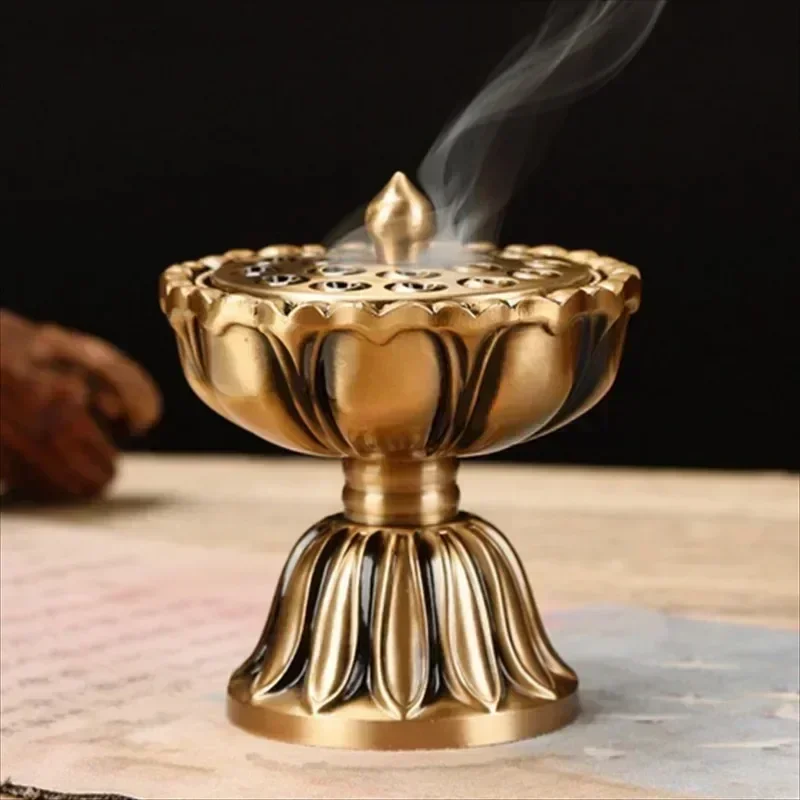 Brûleur d'encens Lotus en cuivre pur, encensoir antique en cuivre pour bois de santal, 1 pièce
