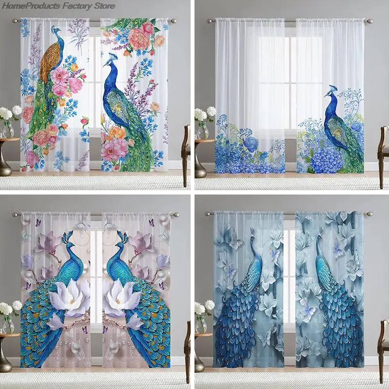 

1 Pair Vintage Flower Tulle Curtains Peacock Sheer Curtain Voile Drape For Living Room Bedroom Window Decor Sheer Curtain