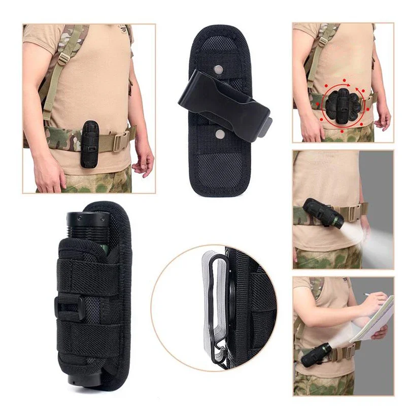 360 Degrees Rotatable Flashlight Pouch Led Torch Holster Case For Belt Flashlight Cover Hunting Bags Survival Kits Accessories