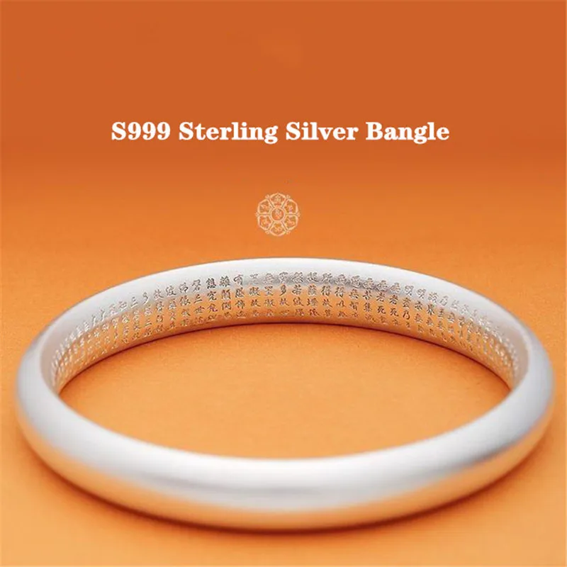 

S999 Sterling Silver Men's and Women's Bangle Ancient Silver Glossy Frosted Couple Fashion Jewelry Luxury Accessories Gift