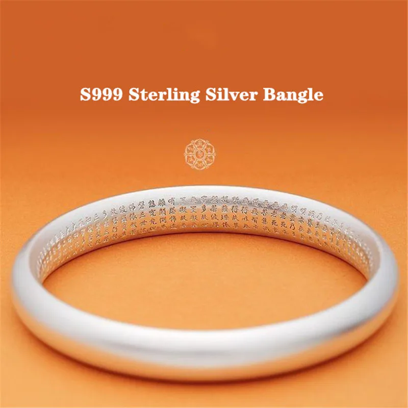 S999 Sterling Silver Men's and Women's Bangle Ancient Silver Glossy Frosted Couple Fashion Jewelry Luxury Accessories Gift