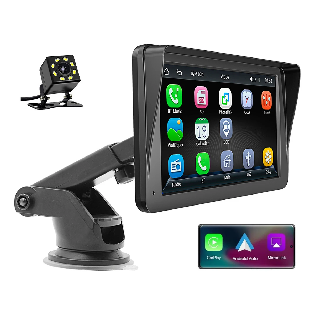 CARLAM Estéreo Auto 7 Pulgadas Inalámbrico Carplay Android Auto Mirrorlink Con Camera Reversa Receptor Bluetooth USB AUX Esterio Mp5 Carro Stereo Autoestereo de Pantalla Tactil