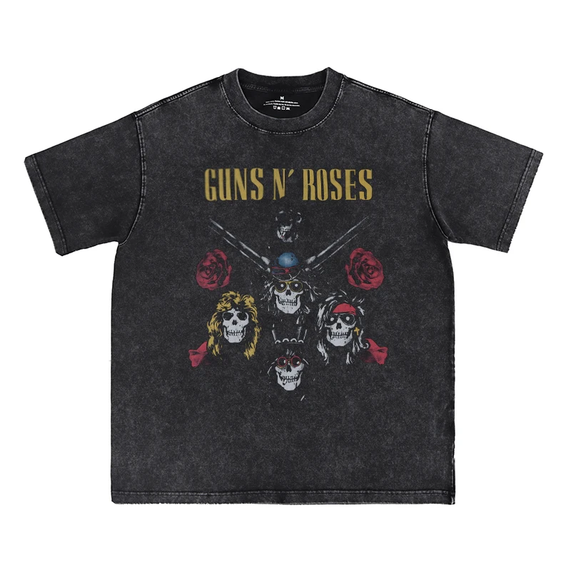 

GUNSnROSES мытая старая мужская футболка с короткими рукавами Guns Band в стиле ретро, американская уличная хлопковая футболка в стиле панк-рок, женская мода, уличный хип-хоп