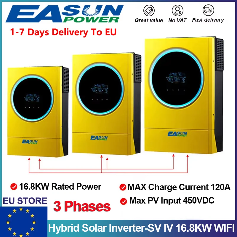 EASUN 16.8KW Hybride Omvormer 48V 230V MPPT 120A Zonnelader Op Raster Gebonden 3-fase omvormer Zuivere Sinus Met WIFI