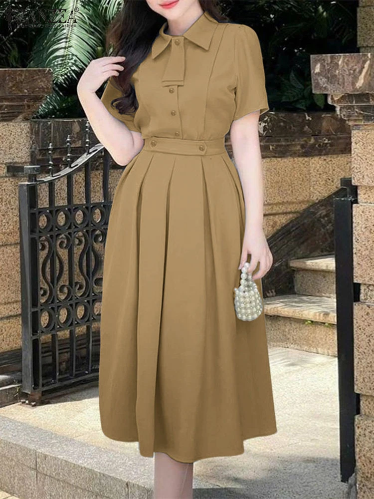ZANZEA Elegante OL Set di abiti da donna Estate Abiti a due pezzi 2025 Camicie a maniche corte Gonna lunga a pieghe A-line Casual Solid 2 pezzi