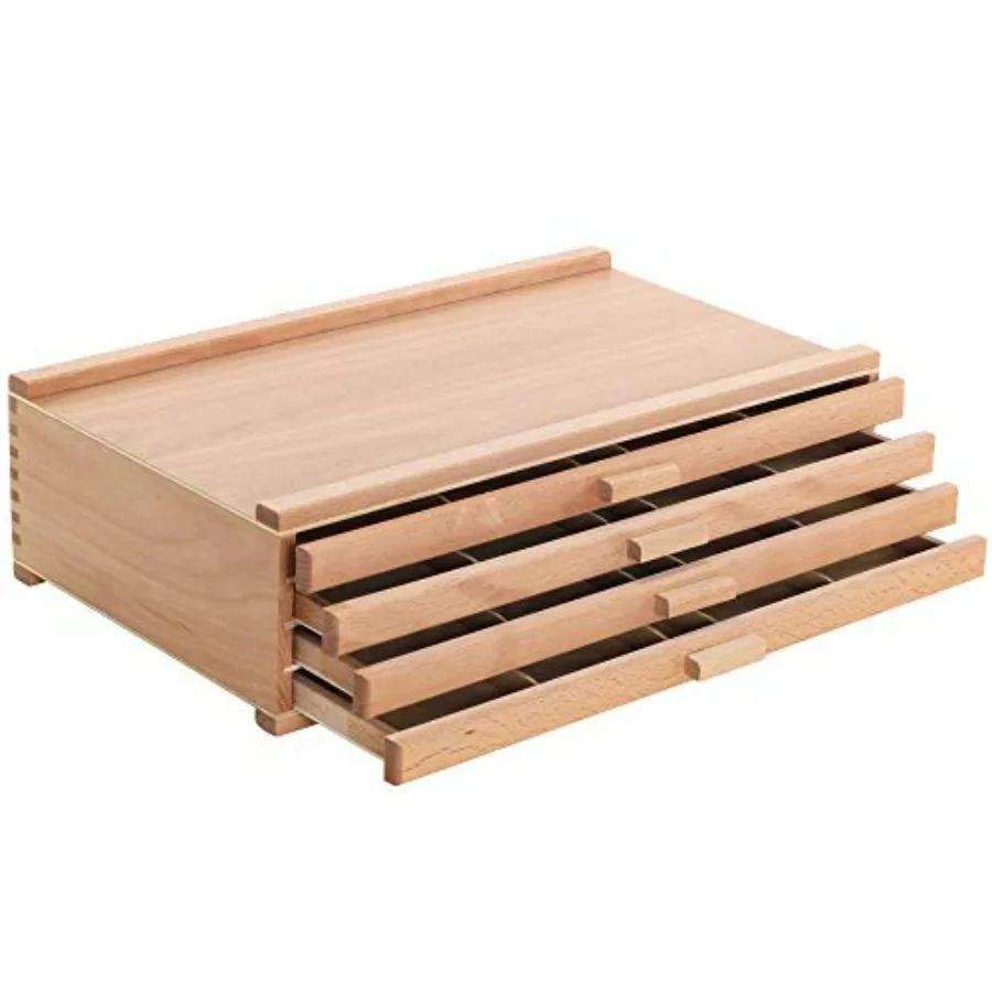 

4-Drawer Artist Tool Supply Box with 5 Compartments per Drawer - Hardwood Art Box for Artist Supplies, Brushes, Pencils, Eraser