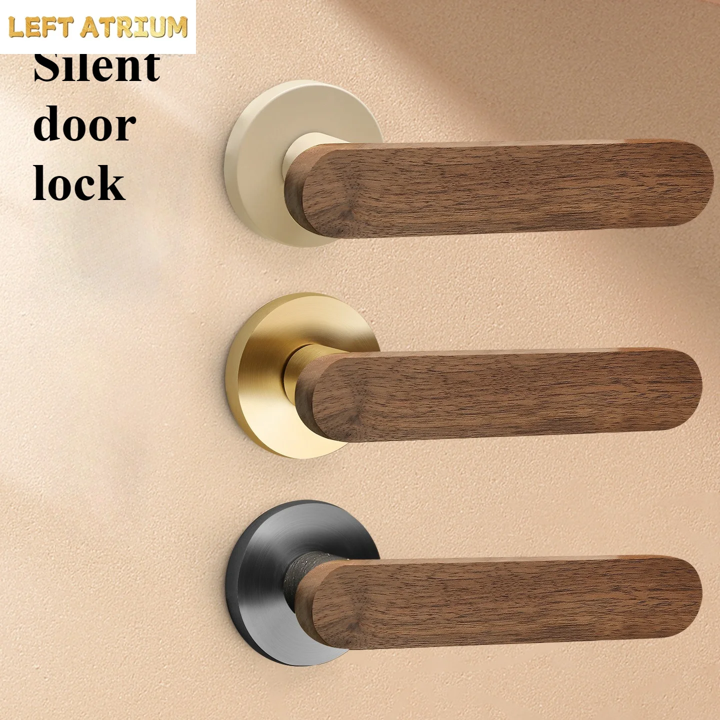 Luxury-lite walnut door lock for silent indoor use in domestic bedrooms. New Chinese-style split room door wooden door handle.